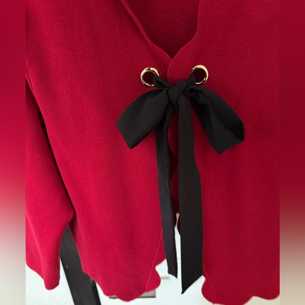 Charter Club Red Cardigan with Black Accents - Picture 4 of 5